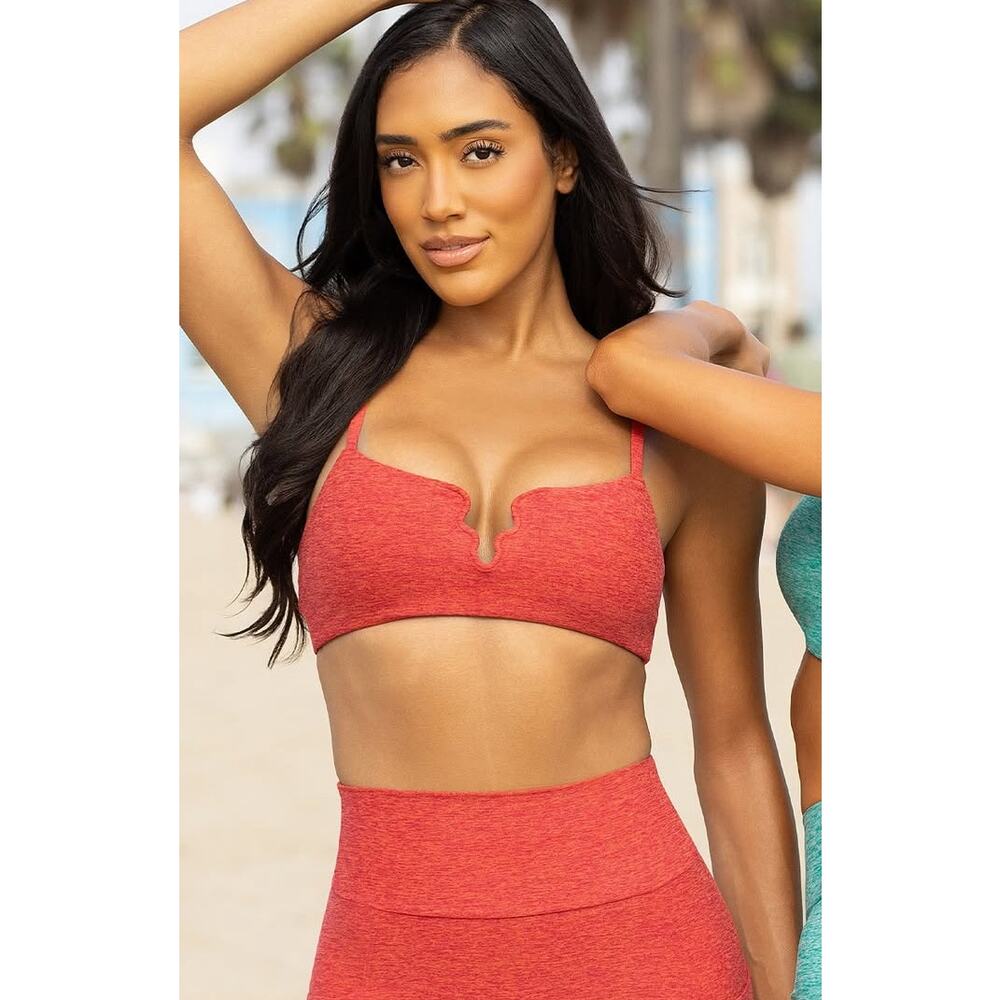 Bombshell Sportswear Red Notch Front Sports Bra